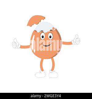 Happy egg cartoon mascot character, Cartoon egg giving thumb up, hand drawn cartoon kawaii vector illustration. Retro Easter with different emotions Stock Vector