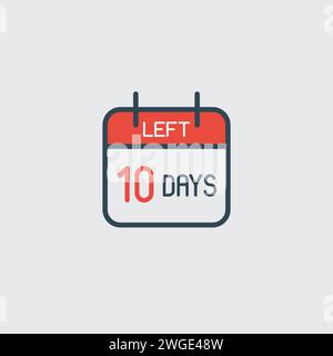 Countdown daily page calendar icon 10 days left. Number day to go. Agenda app, business deadline, date. Reminder, schedule simple pictogram. Stock Vector