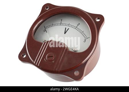 vintage ancient voltmeter isolated on white background Stock Photo