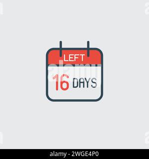 Countdown daily page calendar icon 16 days left. Number day to go. Agenda app, business deadline, date. Reminder, schedule simple pictogram. Stock Vector