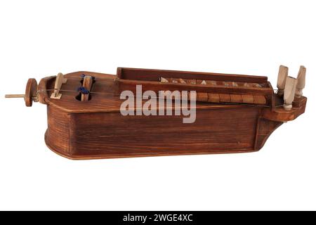 The Hurdy gurdy, stringed musical instrument. Isolated on white background. Stock Photo