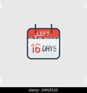 Countdown daily page calendar icon 16 days left. Number day to go. Agenda app, business deadline, date. Reminder, schedule simple pictogram. Stock Vector