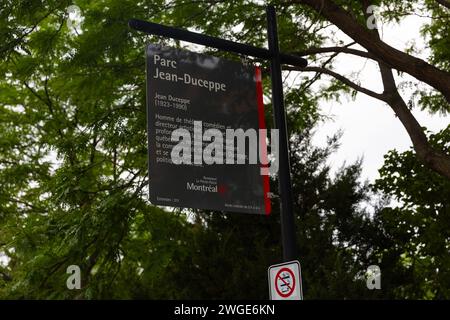A sign on a street in rosemont, la petite-patrie, montreal, quebec, canada Stock Photo
