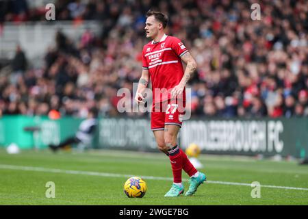 Middlesbrough, UK. 04th Feb, 2024. Middlesbrough defender Lukas Engel (27) during the Middlesbrough FC v Sunderland AFC sky bet EFL Championship match at the Riverside Stadium, Middlesbrough, England, United Kingdom on 4 February 2024 Credit: Every Second Media/Alamy Live News Stock Photo