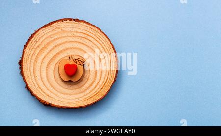 Heart on apple made with wood Stock Photo