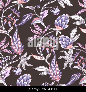 Chintz seamless pattern with flowers and leaves. Vector. Stock Vector