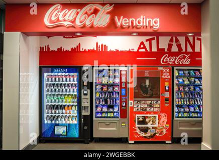 Photo of Coca Cola vending machines in the Hartsfield-Jackson International Airport. The soft drink company is headquartered in Atlanta. Stock Photo