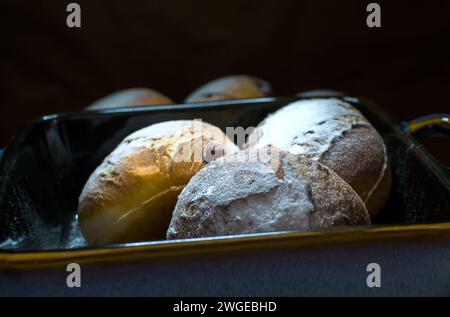 Homemade donuts filled with marmalade sprinkled with powdered sugar Stock Photo
