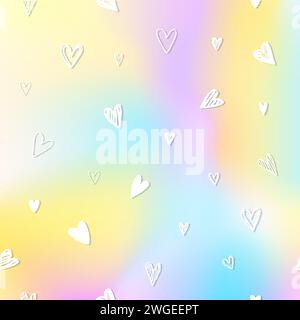 White hearts on abstract rainbow sky, decorative template Stock Vector