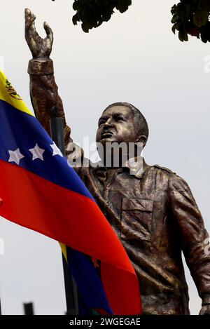 Valencia, Carabobo, Venezuela. 4th Feb, 2024. February 4, 2024.Statue in honor of the deceased president of Venezuela and who on February 4, 1992 led the coup attempt (failed) in Venezuela. Today marks 32 years since the event. In the city of Valencia, Carabobo state. Photo: Juan Carlos HernÃndez (Credit Image: © Juan Carlos Hernandez/ZUMA Press Wire) EDITORIAL USAGE ONLY! Not for Commercial USAGE! Stock Photo