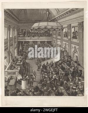 First National Meeting in The Hague, 1796, 1797 print Session of the first national meeting in The Hague, from 1 March 1796 to 31 August 1797. View in the meeting room (former dance hall of the Stadhouderlijke Palace) with the members, all with ribbon of the representative. On the left the chairman Pieter Paulus, on the left a speak to the pulpit. In the background the full public gallery. Middelburg paper  Lower House, Parliament, Chamber. revolutionary government Courtyard Stock Photo