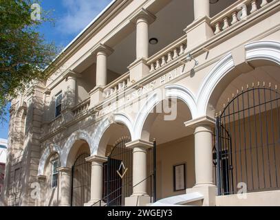 Entrance to Freemasons Hall, Reid Street, City of Hamilton, Pembroke Parish, Bermuda Stock Photo