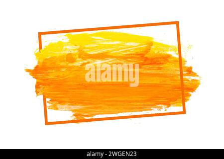 Abstract Artistic Acrylic Orange Brush Stroke in Frame Isolated on White Background. Stock Photo