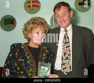 Former brothel madam Cynthia Payne (left) at a function in Flitwick, Bedfordshire, UK in 1991. Stock Photo