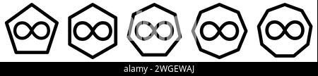 Infinity icon in polygons with different number of edges. Lemniscate curves sign Stock Vector