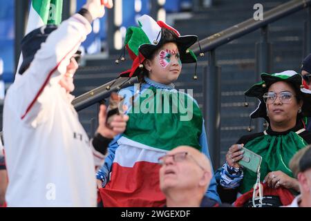 Italian fans seen during the Guinness Men's Six Nations 2024 at the Stadio Olimpico in Rome. England wins against Italy with a score of 27-24. Stock Photo