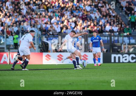 George Ford of England seen in action during the Guinness Men's Six Nations 2024 at the Stadio Olimpico in Rome. England wins against Italy with a score of 27-24. Stock Photo