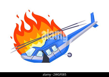 the burning helicopter fell to the ground. flat vector illustration Stock Vector