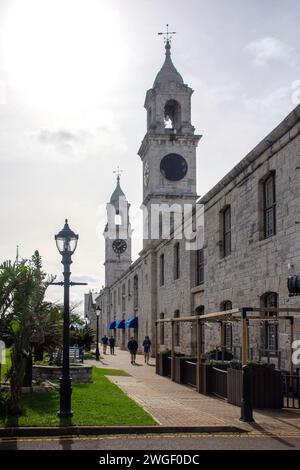 Historic Clocktower Shopping Mall Building, Clocktower Terrace, Royal Naval Dockyard, Sandy's Parish, Bermuda Stock Photo