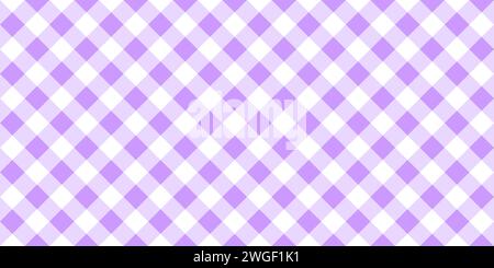 Purple picnic plaid texture. Diagonal gingham pattern. Tablecloth, oilcloth, basket napkin, blanket, handkerchief, wrapping paper, kitchen towel print. Flannel, linen or cotton material design. Stock Vector