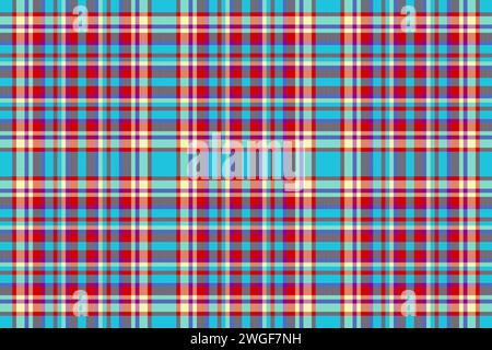 Custom background vector seamless, japanese pattern textile fabric. Cut out tartan texture plaid check in cyan and red colors. Stock Vector