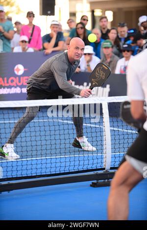 Miami Beach, USA. 03rd Feb, 2024. MIAMI BEACH, FLORIDA - FEBRUARY 03: Andre Agassi at the 2024 Pickleball Amateur vs. The Legends Slam 2 Miami Beach at Lincoln Road Miami Beach on February 03, 2024 in Miami Beach, Florida. (Photo by JL/Sipa USA) Credit: Sipa USA/Alamy Live News Stock Photo