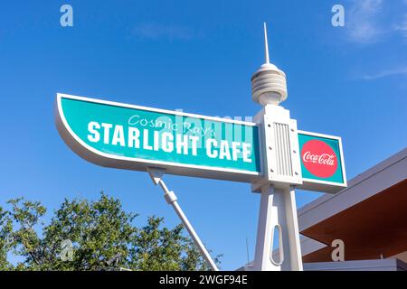 Cosmic Ray's Starlight Cafe sign, Tomorrowland, Magic Kingdom, Walt Disney World Resort, Orange County, Orlando, Florida, United States of America Stock Photo