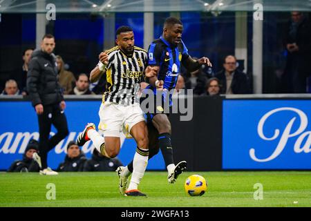 Milan, Italy. 4 Feb, 2024. Marcus Thuram (FC Inter) and Bremer (Juventus FC) during the Italian championship Serie A football match between FC Internazionale and Juventus FC on February 4, 2024 at Giuseppe Meazza stadium in Milan, Italy - Credit: Luca Rossini/E-Mage/Alamy Live News Stock Photo