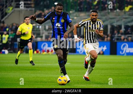 Milan, Italy. 4 Feb, 2024. Marcus Thuram (FC Inter) and Bremer (Juventus FC) during the Italian championship Serie A football match between FC Internazionale and Juventus FC on February 4, 2024 at Giuseppe Meazza stadium in Milan, Italy - Credit: Luca Rossini/E-Mage/Alamy Live News Stock Photo