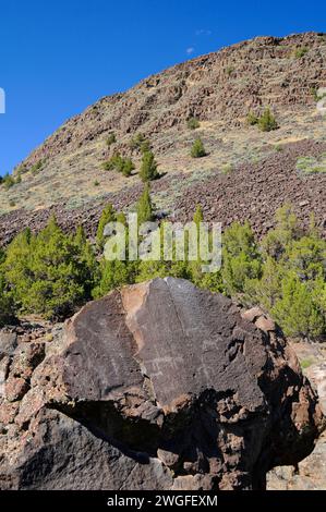 Petroglyphs on Picture Rock Pass, Lakeview District Bureau of Land Management, Oregon Outback Scenic Byway, Oregon Stock Photo