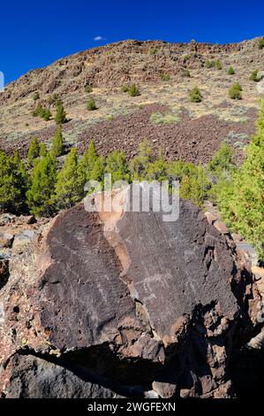 Petroglyphs on Picture Rock Pass, Lakeview District Bureau of Land Management, Oregon Outback Scenic Byway, Oregon Stock Photo