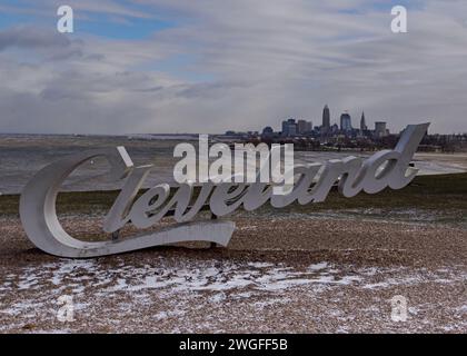 Cleveland script sign, Edgewater Park, Cleveland, OH Stock Photo