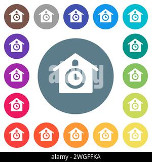 Cuckoo clock solid flat white icons on round color backgrounds. 17 background color variations are included. Stock Vector