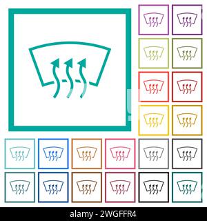 Windshield defrost flat color icons with quadrant frames on white background Stock Vector