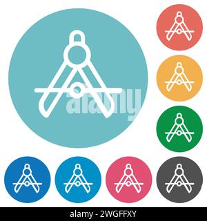 Protractor outline flat white icons on round color backgrounds Stock Vector