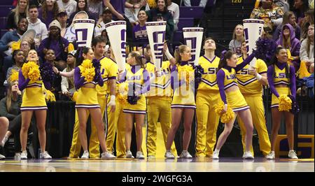 Baton Rouge, USA. 04th Feb, 2024. The LSU Lady Tigers cheerleaders perform during a Southeastern Conference women's college basketball game at Pete Maravich Assembly Center in Baton Rouge, Louisiana on Sunday, February 4, 2023. (Photo by Peter G. Forest/Sipa USA) Credit: Sipa USA/Alamy Live News Stock Photo