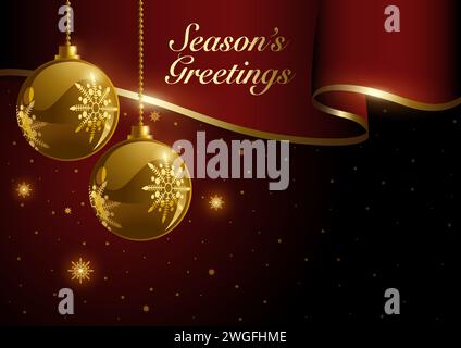 Golden Christmas decoration with luxurious red banner, vector illustration Stock Vector