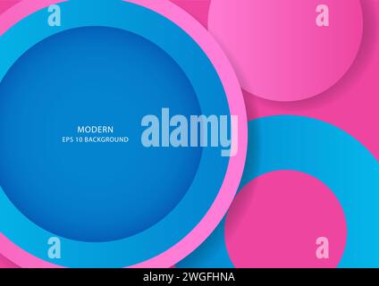 Pink and blue circles, simple round shape frame with copy space, vector illustration Stock Vector