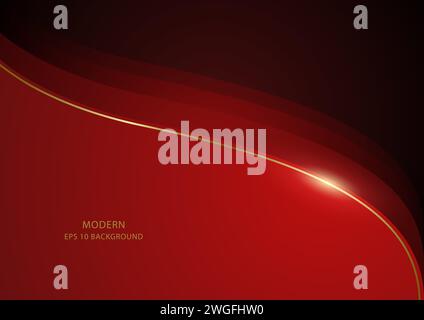 Luxury red curved shape in layers with golden line, vector illustration Stock Vector