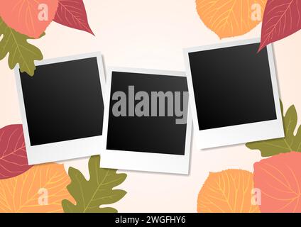 Photo frame with leaves decoration in natural colours, vector illustration Stock Vector
