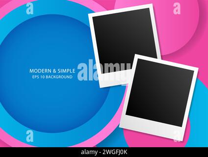 Pink and blue circles, simple round shape frame with copy space, vector illustration Stock Vector