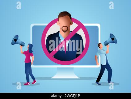 Concept vector illustration, protest against politicians, cancel culture, boycott, black campaign on social media Stock Vector