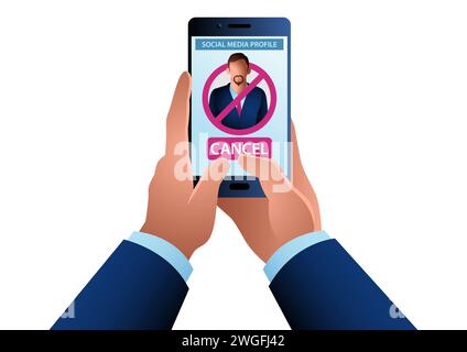 Concept vector illustration, profiling through social media, cancel culture, boycott, black campaign on social media Stock Vector