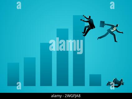 Businessmen fall off from suddenly drops chart, economy crisis, recession, vector illustration Stock Vector