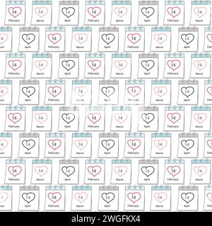 Seamless pattern of calendar pages with Valentines Day, White and Black Day date. Greetings idea. Isolate. EPS. Vector for backdrop, wallpaper, wrapping or web, poster, banner, cards, price, label Stock Vector