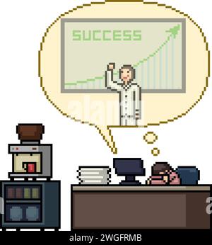 pixel art of worker dream success Stock Vector