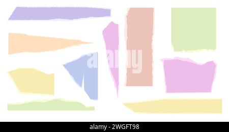 Torn paper shape vector illustration. Set of torn colorful cardboard frames. Collage sticker piece, shred strip, cut yellow, green, blue and orange Stock Vector