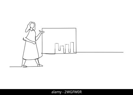 Woman presenting the graphical report. Communication management concpet in business. Continuous line drawing of businesswoman vector illustration Stock Vector