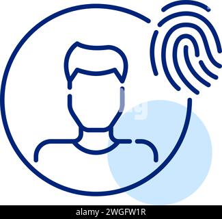 Biometric account access. Man picture and fingerprint. Pixel perfect, editable stroke icon Stock Vector