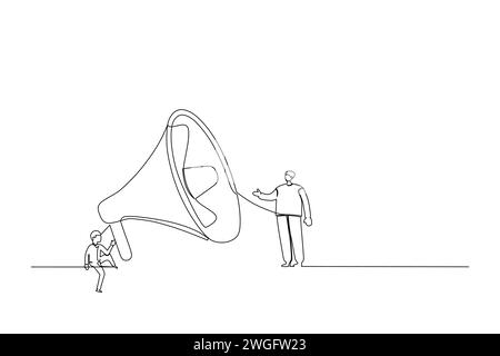 Continuous line drawing of a man speak to other using megaphone. Concept of communication in business. Simple line hand drawn style vector illustration Stock Vector